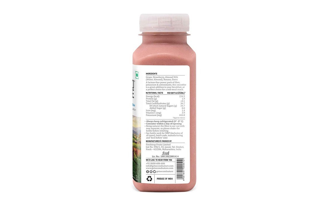 Second Nature Dairy Free Nut Milk Smoothie Strawberry+Banana+Almond+Grape   Plastic Bottle  250 millilitre